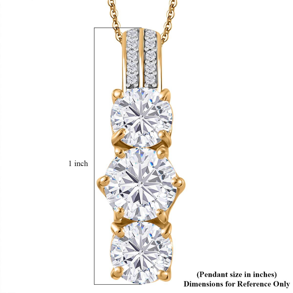 Doorbuster Moissanite 2.75 ctw Trinity Pendant Necklace in 18K Vermeil Yellow Gold Over Sterling Silver 20 Inches image number 5