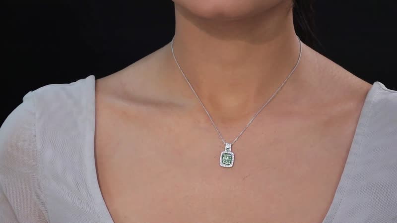 Tsavorite Garnet and White Zircon 1.35 ctw Ocean Glimmer Pendant Necklace in Rhodium Over Sterling Silver 20 Inches