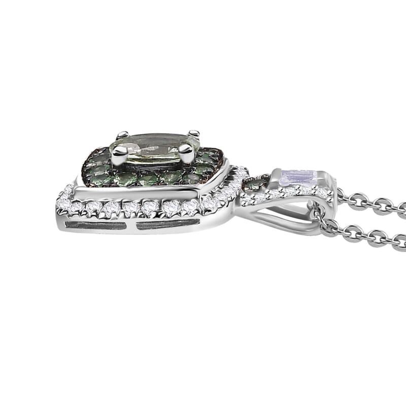 D'Joy Tsavorite Garnet and White Zircon 1.35 ctw Ocean Glimmer Pendant Necklace in Rhodium Over Sterling Silver 20 Inches