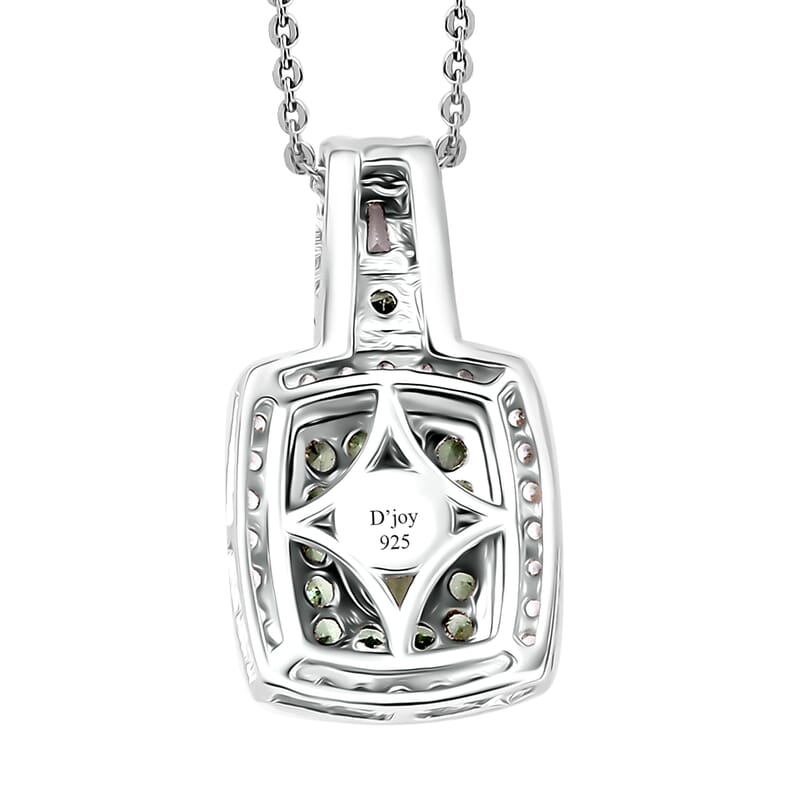 D'Joy Tsavorite Garnet and White Zircon 1.35 ctw Ocean Glimmer Pendant Necklace in Rhodium Over Sterling Silver 20 Inches