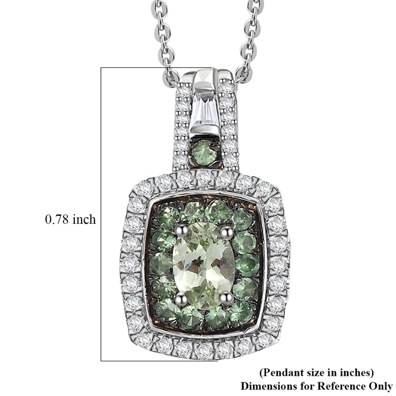 D'Joy Tsavorite Garnet and White Zircon 1.35 ctw Ocean Glimmer Pendant Necklace in Rhodium Over Sterling Silver 20 Inches