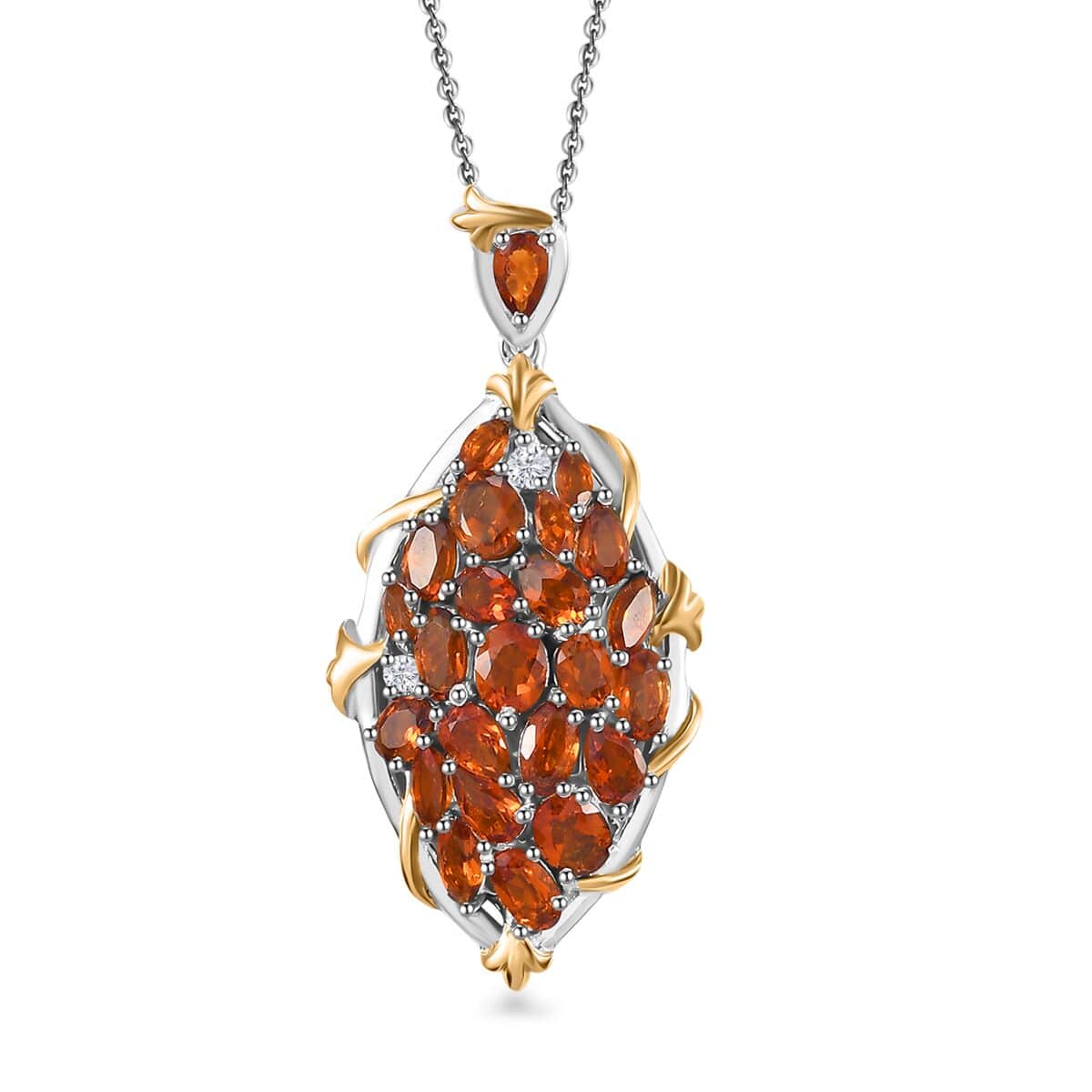 Premium Santa Ana Madeira Citrine and White Zircon 4.40 ctw Amber Bloom Pendant Necklace in 18K Vermeil YG and Rhodium Over Sterling Silver 20 Inches image number 0