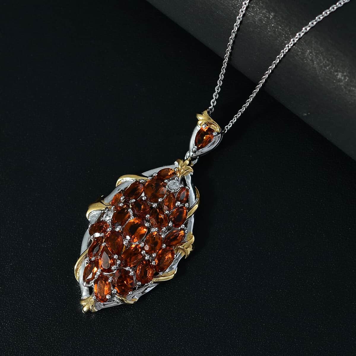 Premium Santa Ana Madeira Citrine and White Zircon 4.40 ctw Amber Bloom Pendant Necklace in 18K Vermeil YG and Rhodium Over Sterling Silver 20 Inches image number 1