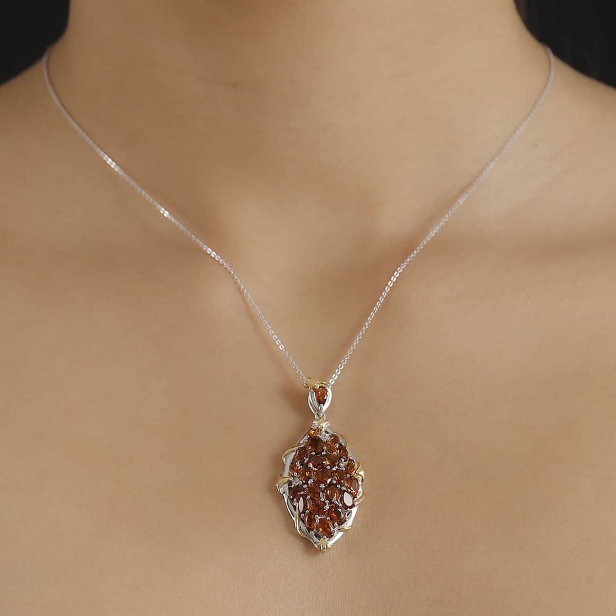 Premium Santa Ana Madeira Citrine and White Zircon 4.40 ctw Amber Bloom Pendant Necklace in 18K Vermeil YG and Rhodium Over Sterling Silver 20 Inches image number 2