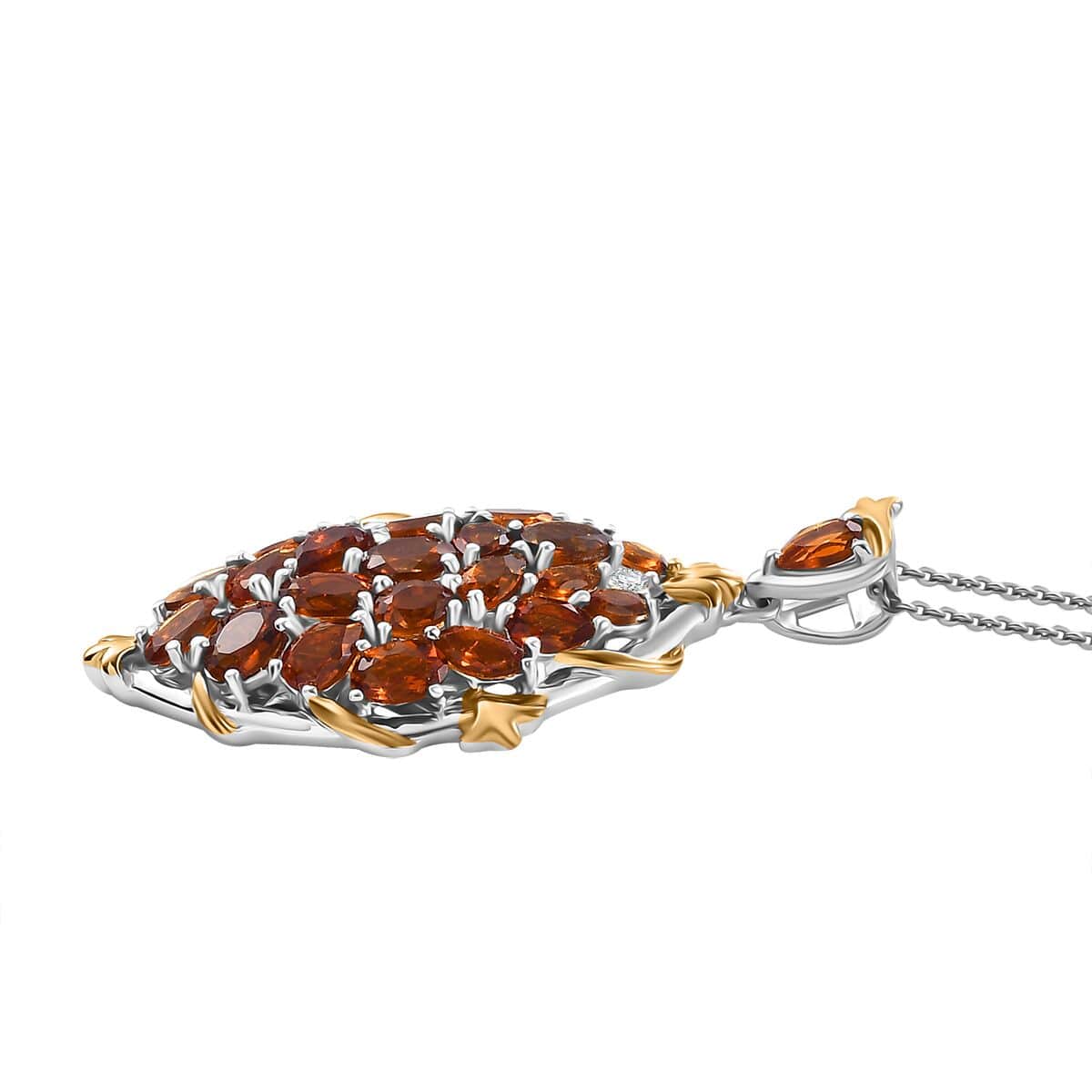 Premium Santa Ana Madeira Citrine and White Zircon 4.40 ctw Amber Bloom Pendant Necklace in 18K Vermeil YG and Rhodium Over Sterling Silver 20 Inches image number 3