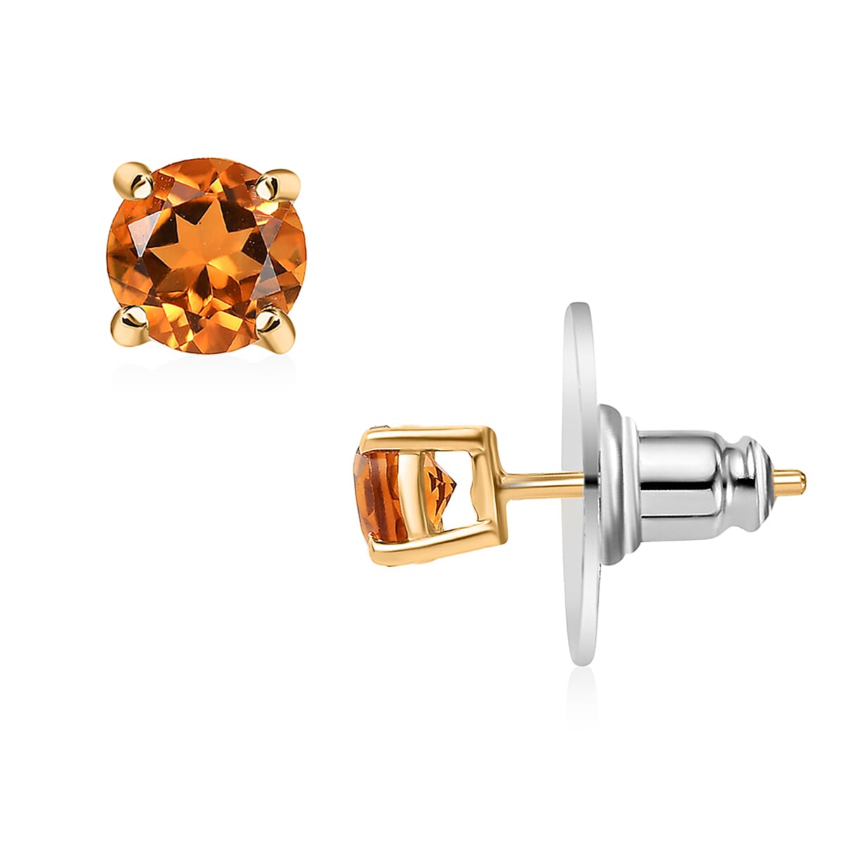 Premium Santa Ana Madeira Citrine 2.60 ctw Stud Earrings, Solitaire Ring (Size 5.0) and Pendant in 18K Vermeil YG Over Sterling Silver with ION Plated YG Stainless Steel Necklace 20 Inches