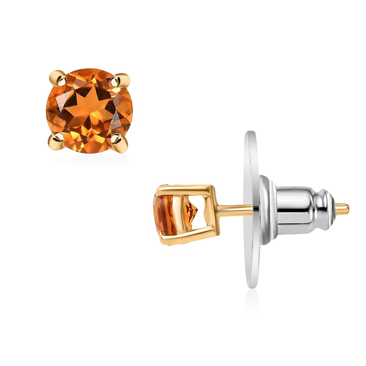 Premium Santa Ana Madeira Citrine 2.60 ctw Stud Earrings, Solitaire Ring (Size 5.0) and Pendant in 18K Vermeil YG Over Sterling Silver with ION Plated YG Stainless Steel Necklace 20 Inches image number 7