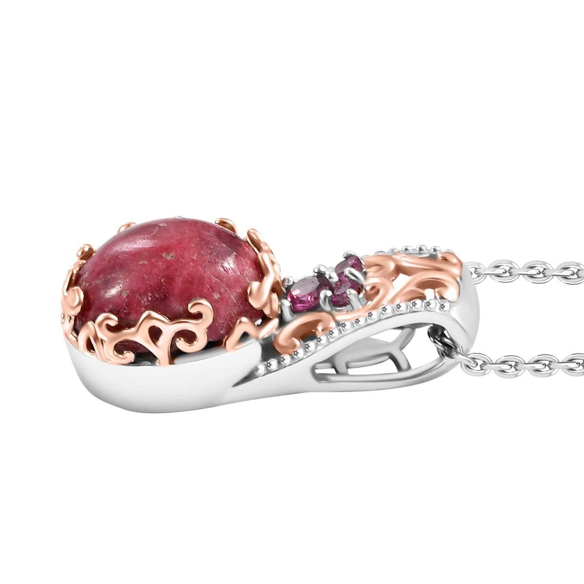 Karis Norwegian Thulite and Orissa Rhodolite Garnet 6.40 ctw Victorian Blossom Pendant in 18K RG Plated and Platinum Bond with Stainless Steel Necklace 20 Inches image number 3