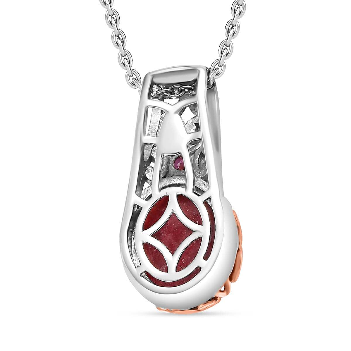 Karis Norwegian Thulite and Orissa Rhodolite Garnet 6.40 ctw Victorian Blossom Pendant in 18K RG Plated and Platinum Bond with Stainless Steel Necklace 20 Inches