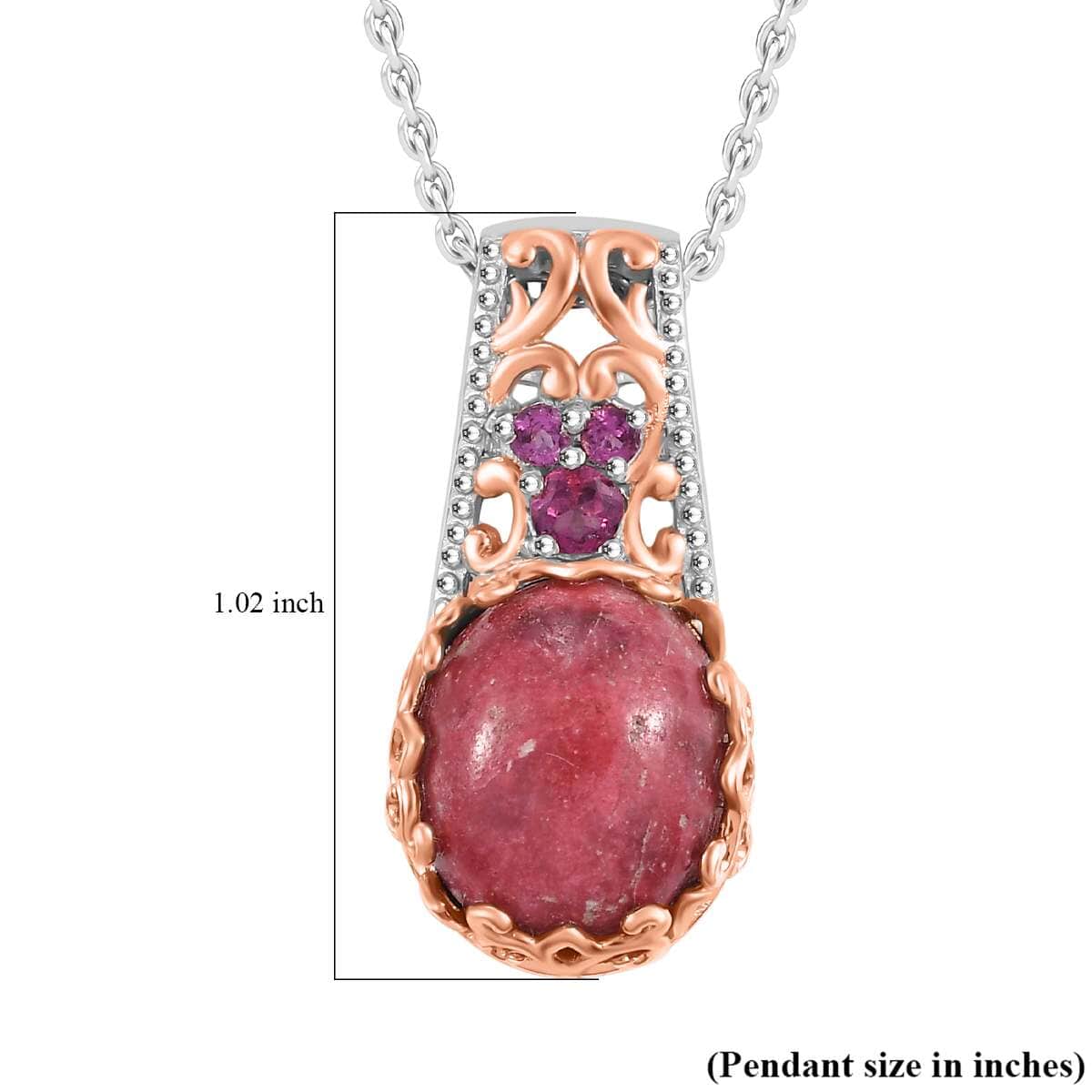 Karis Norwegian Thulite and Orissa Rhodolite Garnet 6.40 ctw Victorian Blossom Pendant in 18K RG Plated and Platinum Bond with Stainless Steel Necklace 20 Inches image number 5