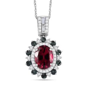 Luxoro AAA Ouro Fino Rubellite, Indicolite and G-H I2 Diamond 2.69 ctw Floral Pendant Necklace in 14K White Gold 18 Inches