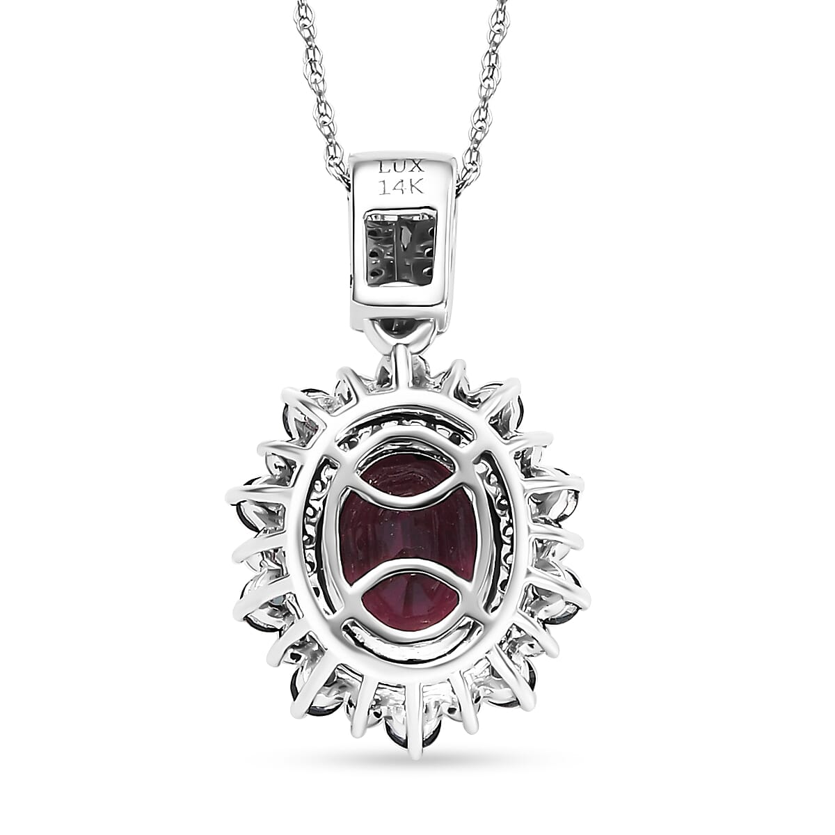 Luxoro AAA Ouro Fino Rubellite, Indicolite and G-H I2 Diamond 2.69 ctw Floral Pendant Necklace in 14K White Gold 18 Inches