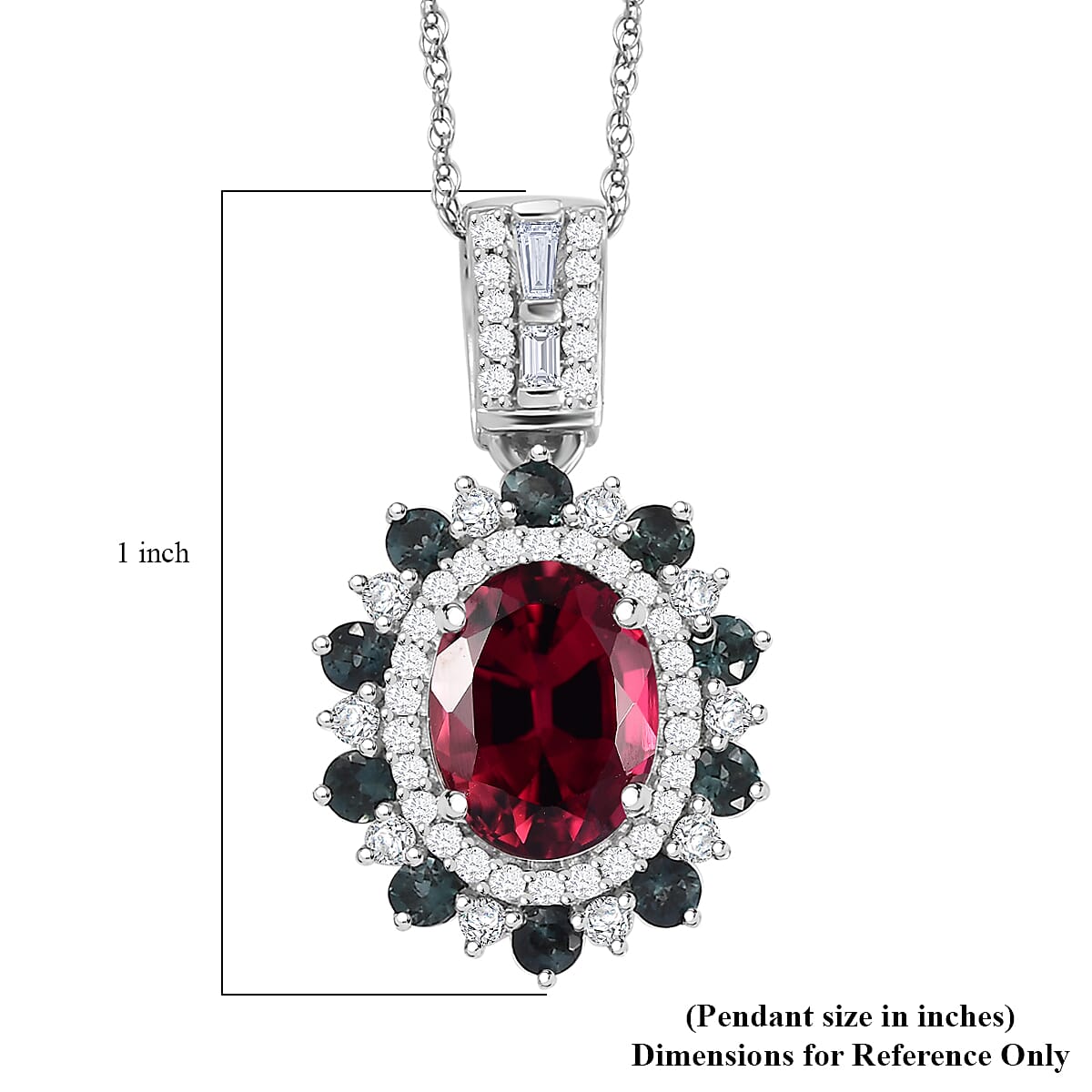 Luxoro AAA Ouro Fino Rubellite, Indicolite and G-H I2 Diamond 2.69 ctw Floral Pendant Necklace in 14K White Gold 18 Inches