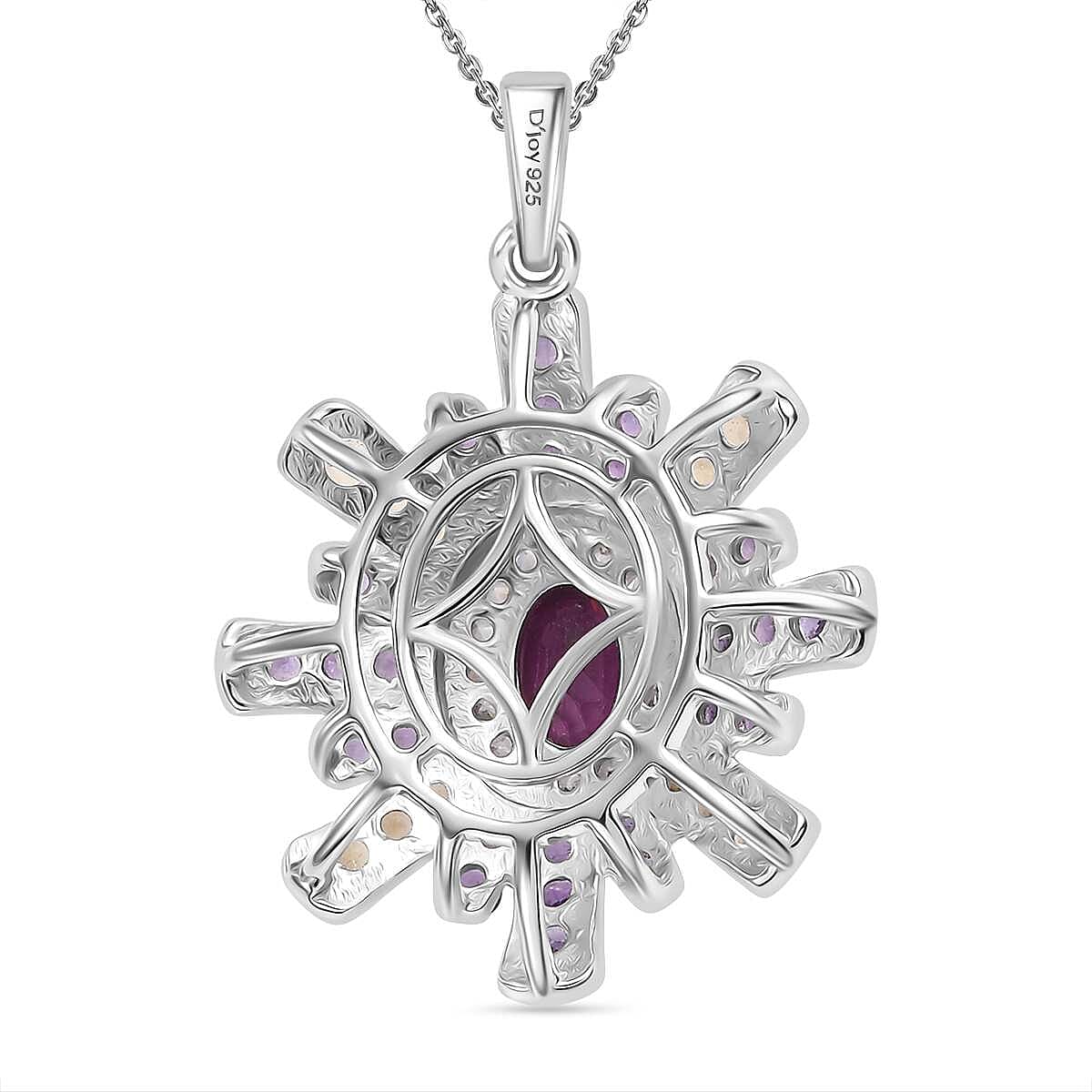 AAA Radiant Ember Garnet and Multi Gemstone 2.20 ctw Radiant Starburst Pendant in Rhodium Over Sterling Silver with Stainless Steel Necklace 20 Inches