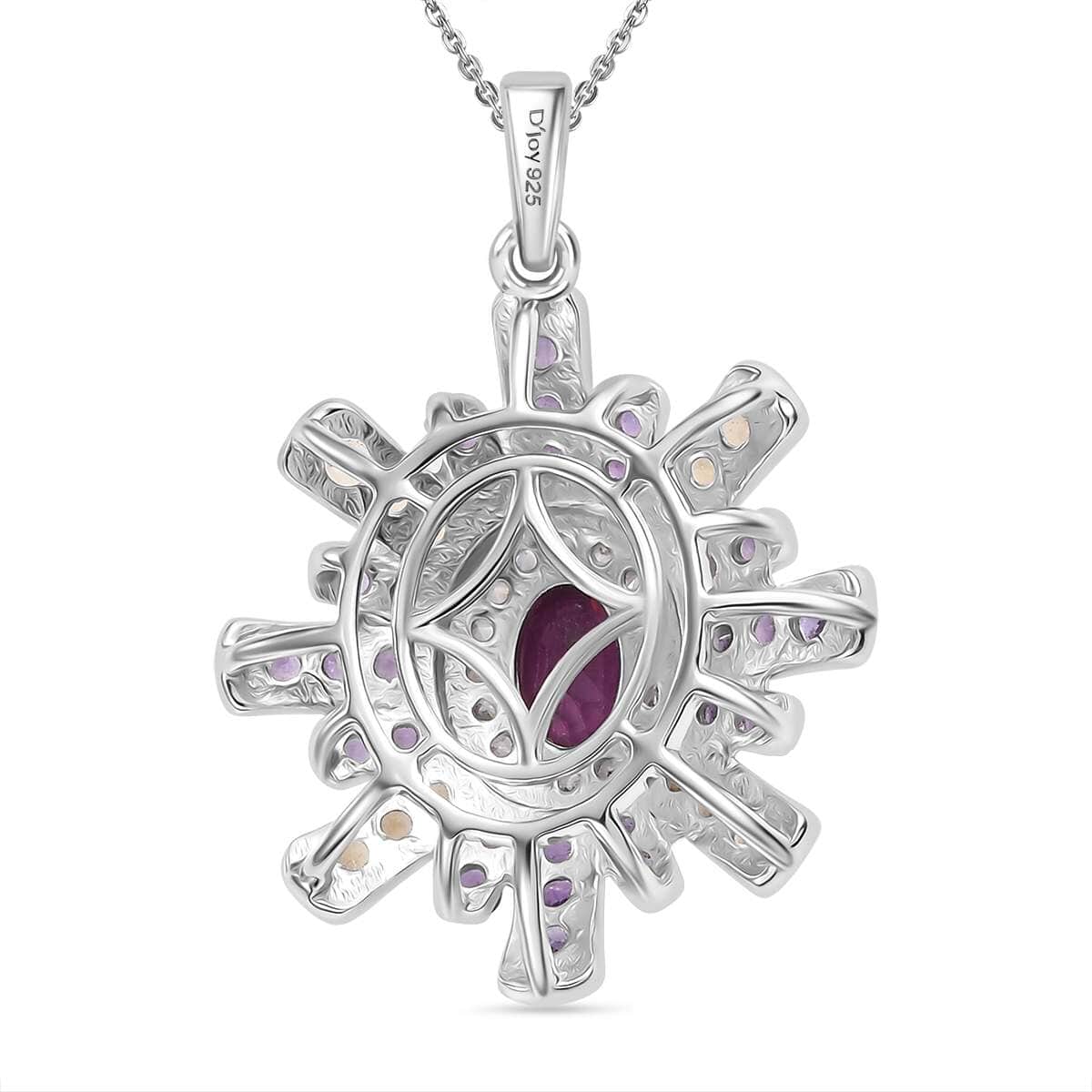 AAA Radiant Ember Garnet and Multi Gemstone 2.20 ctw Radiant Starburst Pendant in Rhodium Over Sterling Silver with Stainless Steel Necklace 20 Inches image number 4