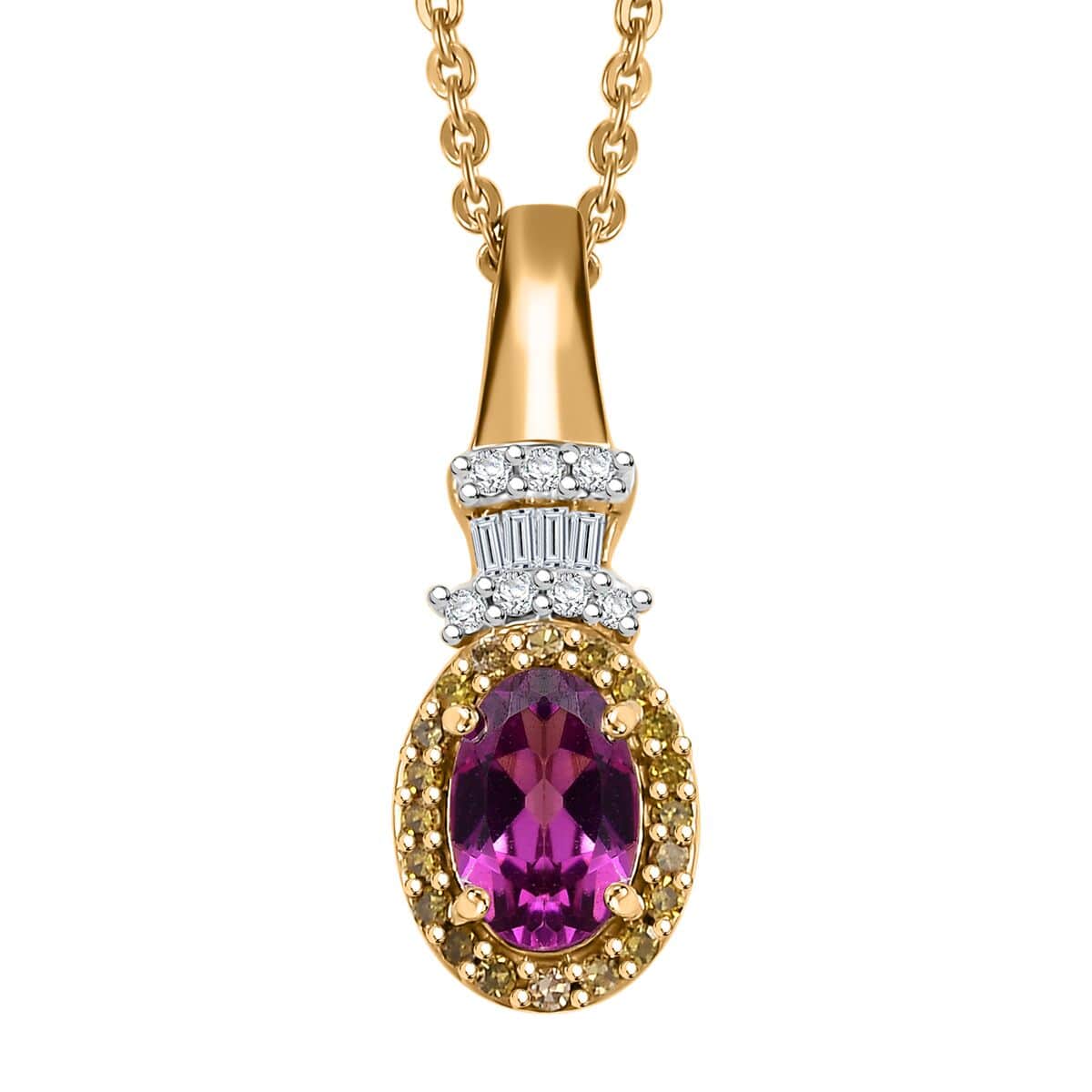 AAA Radiant Ember Garnet and Diamond 0.70 ctw Victorian Halo Pendant Necklace in 18K Vermeil Yellow Gold Over Sterling Silver 20 Inches image number 0