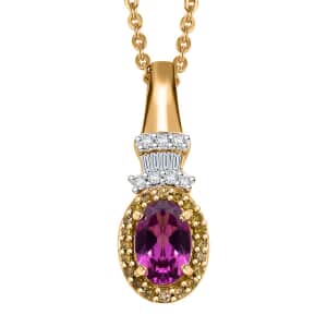 AAA Radiant Ember Garnet and Diamond 0.70 ctw Victorian Halo Pendant Necklace in 18K Vermeil Yellow Gold Over Sterling Silver 20 Inches