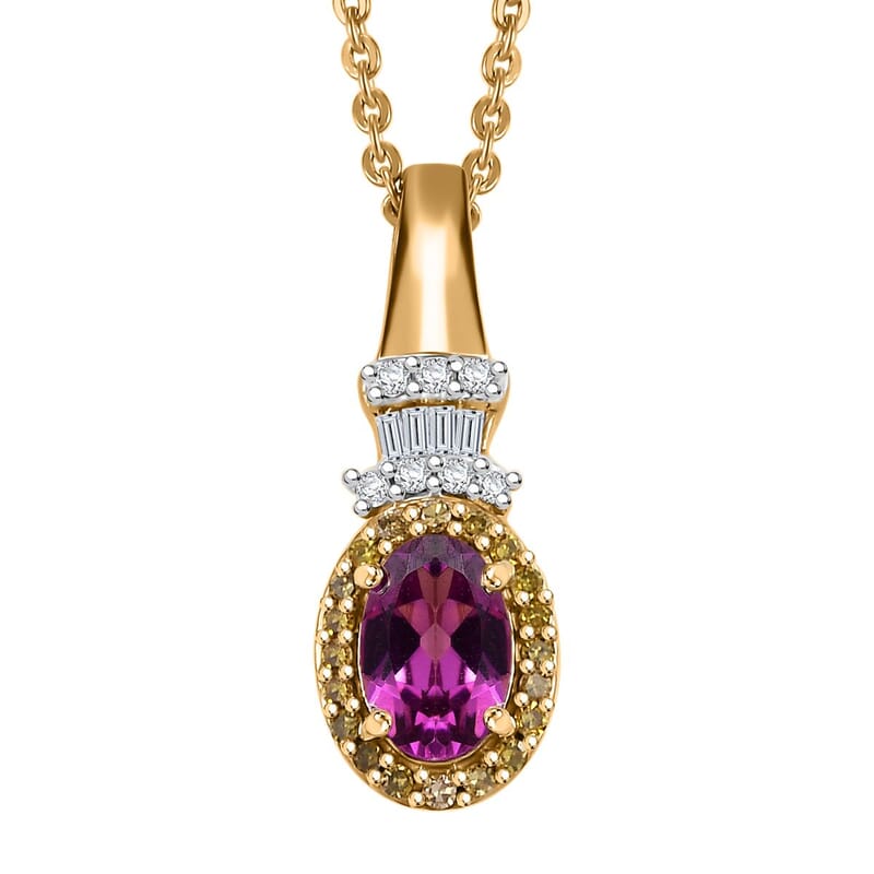 AAA Radiant Ember Garnet and Diamond 0.70 ctw Victorian Halo Pendant Necklace in 18K Vermeil Yellow Gold Over Sterling Silver 20 Inches