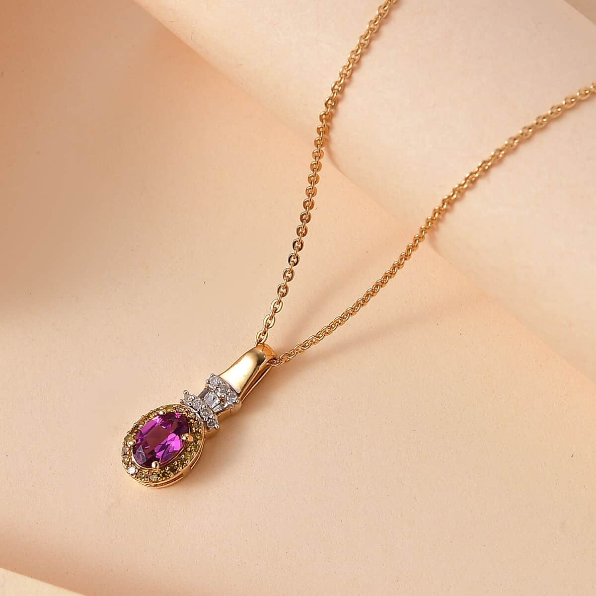 AAA Radiant Ember Garnet and Diamond 0.70 ctw Victorian Halo Pendant Necklace in 18K Vermeil Yellow Gold Over Sterling Silver 20 Inches image number 1