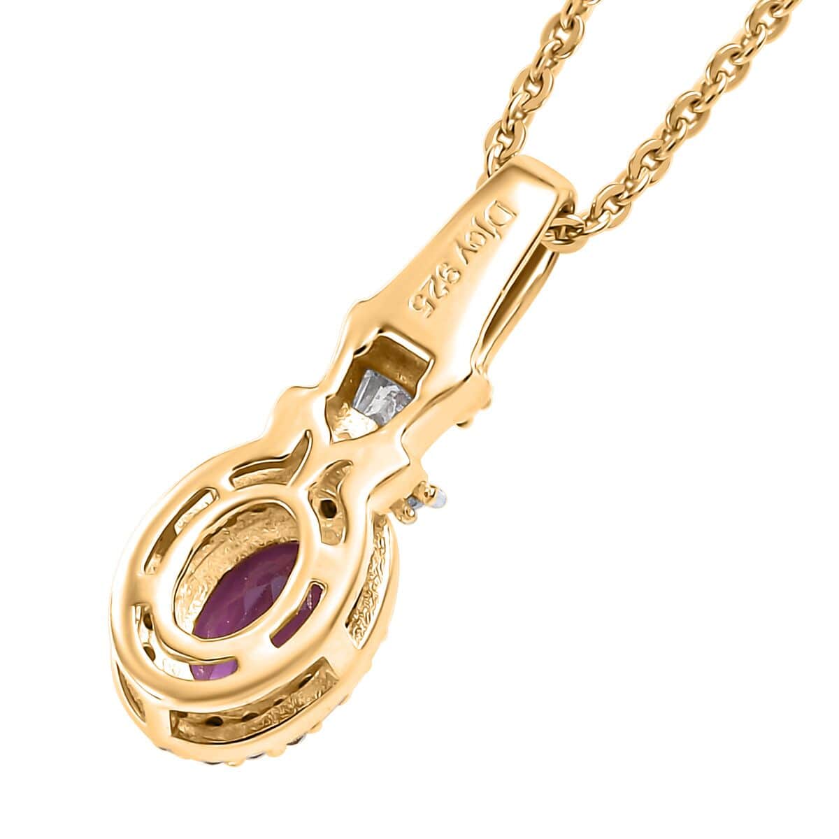 AAA Radiant Ember Garnet and Diamond 0.70 ctw Victorian Halo Pendant Necklace in 18K Vermeil Yellow Gold Over Sterling Silver 20 Inches image number 4