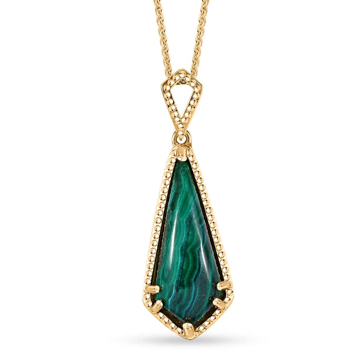 African Malachite 10.50 ctw Kite Shape Pendant in 18K Vermeil Yellow Gold Over Sterling Silver with ION Plated YG Stainless Steel Necklace 20 Inches image number 0