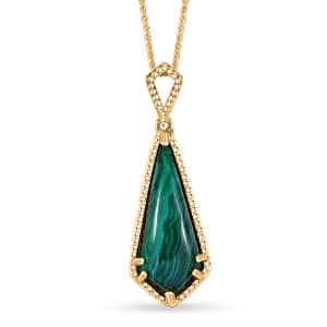 African Malachite 10.50 ctw Kite Shape Pendant in 18K Vermeil Yellow Gold Over Sterling Silver with ION Plated YG Stainless Steel Necklace 20 Inches