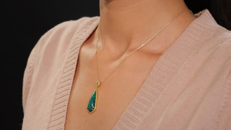 African Malachite 10.50 ctw Kite Shape Pendant in 18K Vermeil Yellow Gold Over Sterling Silver with ION Plated YG Stainless Steel Necklace 20 Inches