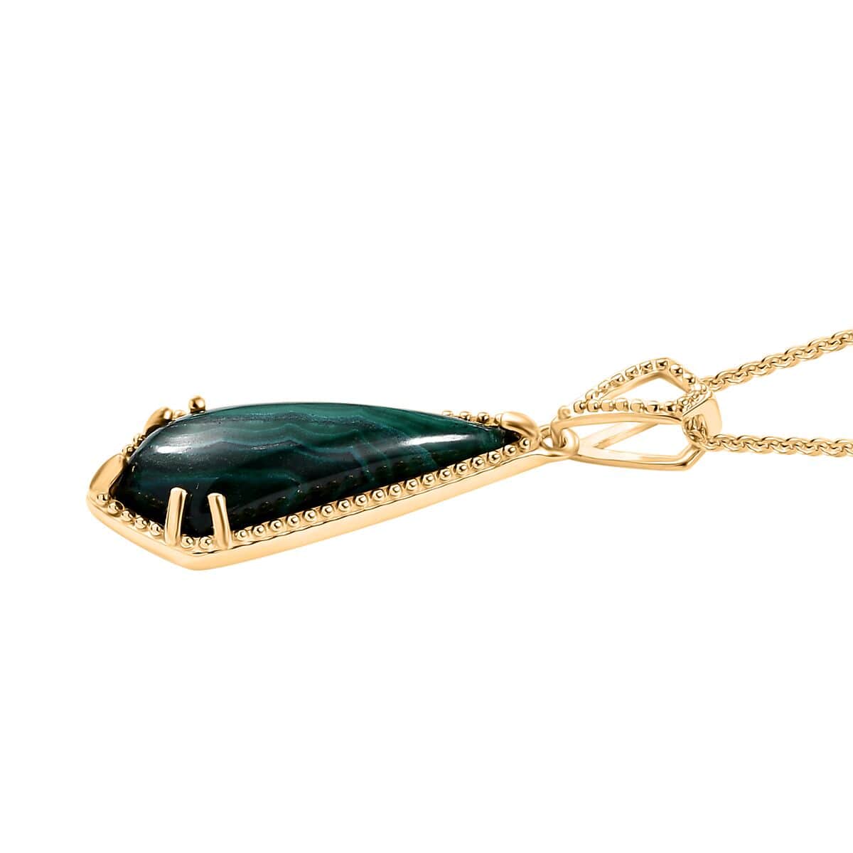 African Malachite 10.50 ctw Kite Shape Pendant in 18K Vermeil Yellow Gold Over Sterling Silver with ION Plated YG Stainless Steel Necklace 20 Inches image number 3