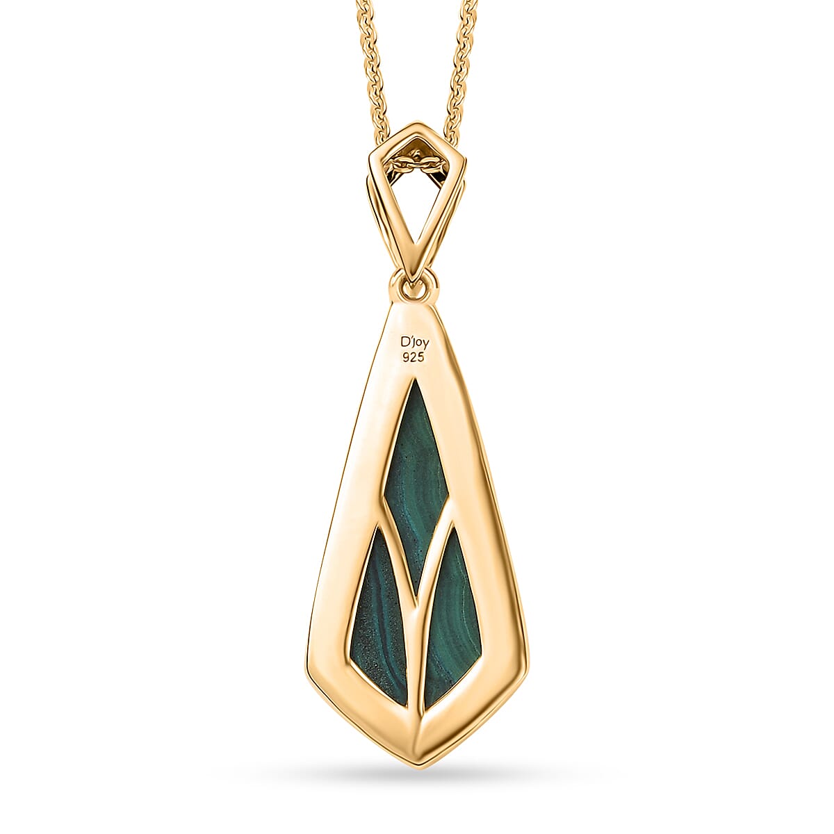 African Malachite 10.50 ctw Kite Shape Pendant in 18K Vermeil Yellow Gold Over Sterling Silver with ION Plated YG Stainless Steel Necklace 20 Inches