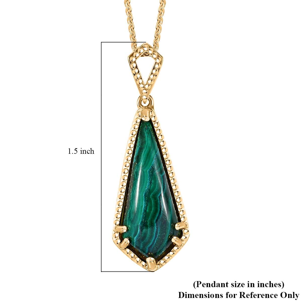 African Malachite 10.50 ctw Kite Shape Pendant in 18K Vermeil Yellow Gold Over Sterling Silver with ION Plated YG Stainless Steel Necklace 20 Inches image number 6