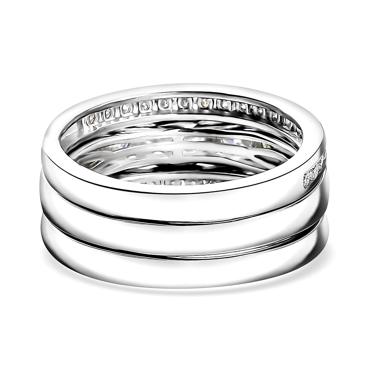 Set of 3 - Moissanite and Tsavorite Garnet 2.20 ctw Stackable Ring in Rhodium Over Sterling Silver (Size 5.0) 