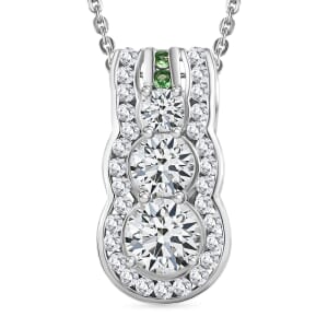 Moissanite and Tsavorite Garnet 2.00 ctw Pendant Necklace 20 Inches in Rhodium Over Sterling Silver