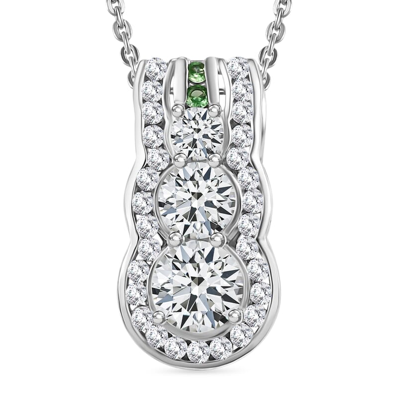 Moissanite and Tsavorite Garnet 2.00 ctw Pendant Necklace 20 Inches in Rhodium Over Sterling Silver