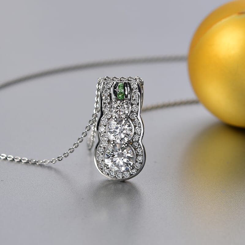 Moissanite and Tsavorite Garnet 2.00 ctw Pendant Necklace 20 Inches in Rhodium Over Sterling Silver