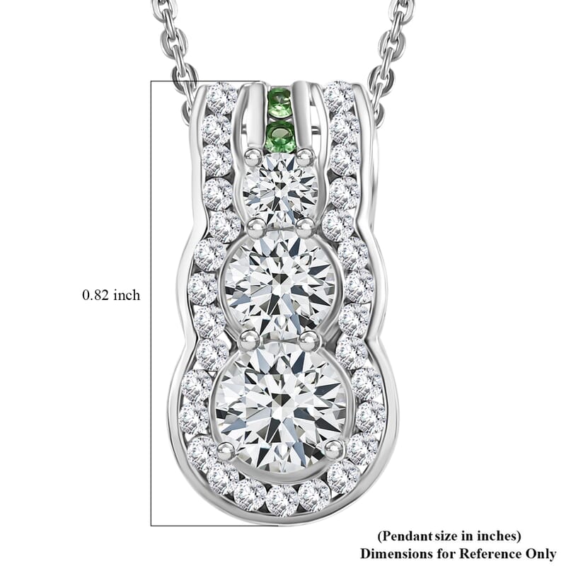 Moissanite and Tsavorite Garnet 2.00 ctw Pendant Necklace 20 Inches in Rhodium Over Sterling Silver
