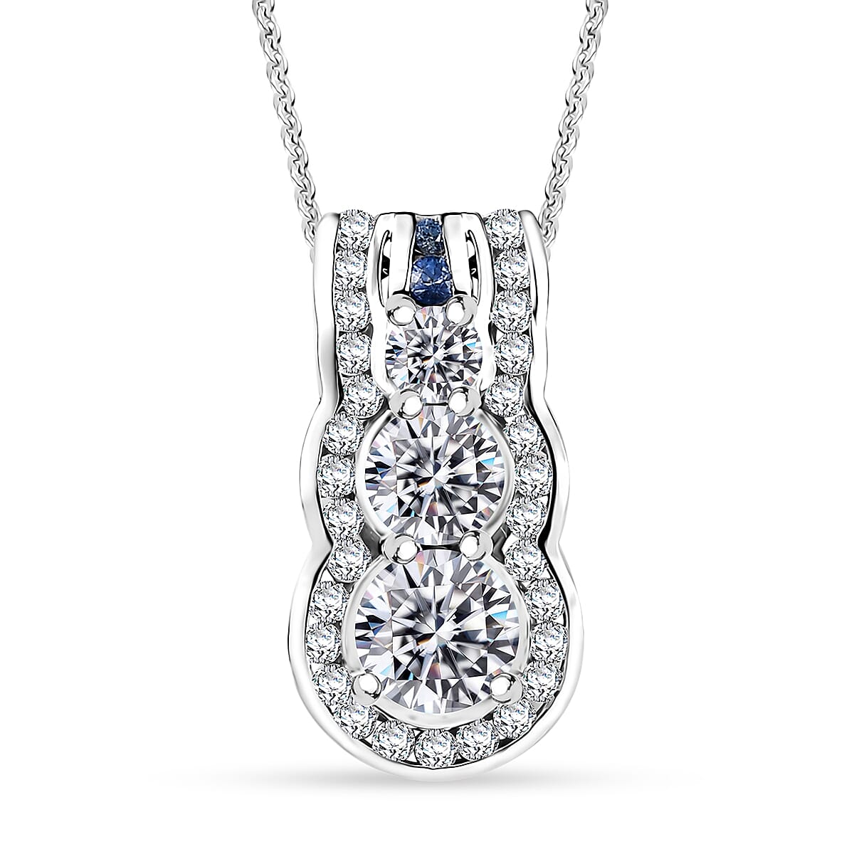 Moissanite and Kanchanaburi Blue Sapphire 1.90 ctw Pendant Necklace in Rhodium Over Sterling Silver 20 Inches image number 0