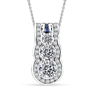 Moissanite and Kanchanaburi Blue Sapphire 1.90 ctw Pendant Necklace in Rhodium Over Sterling Silver 20 Inches