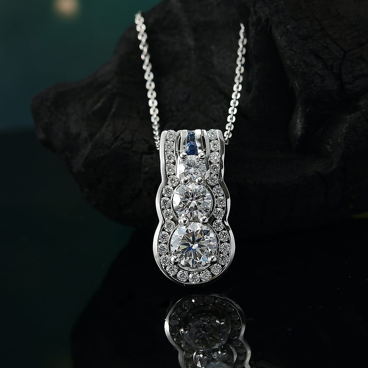 Moissanite and Kanchanaburi Blue Sapphire 1.90 ctw Pendant Necklace in Rhodium Over Sterling Silver 20 Inches image number 1