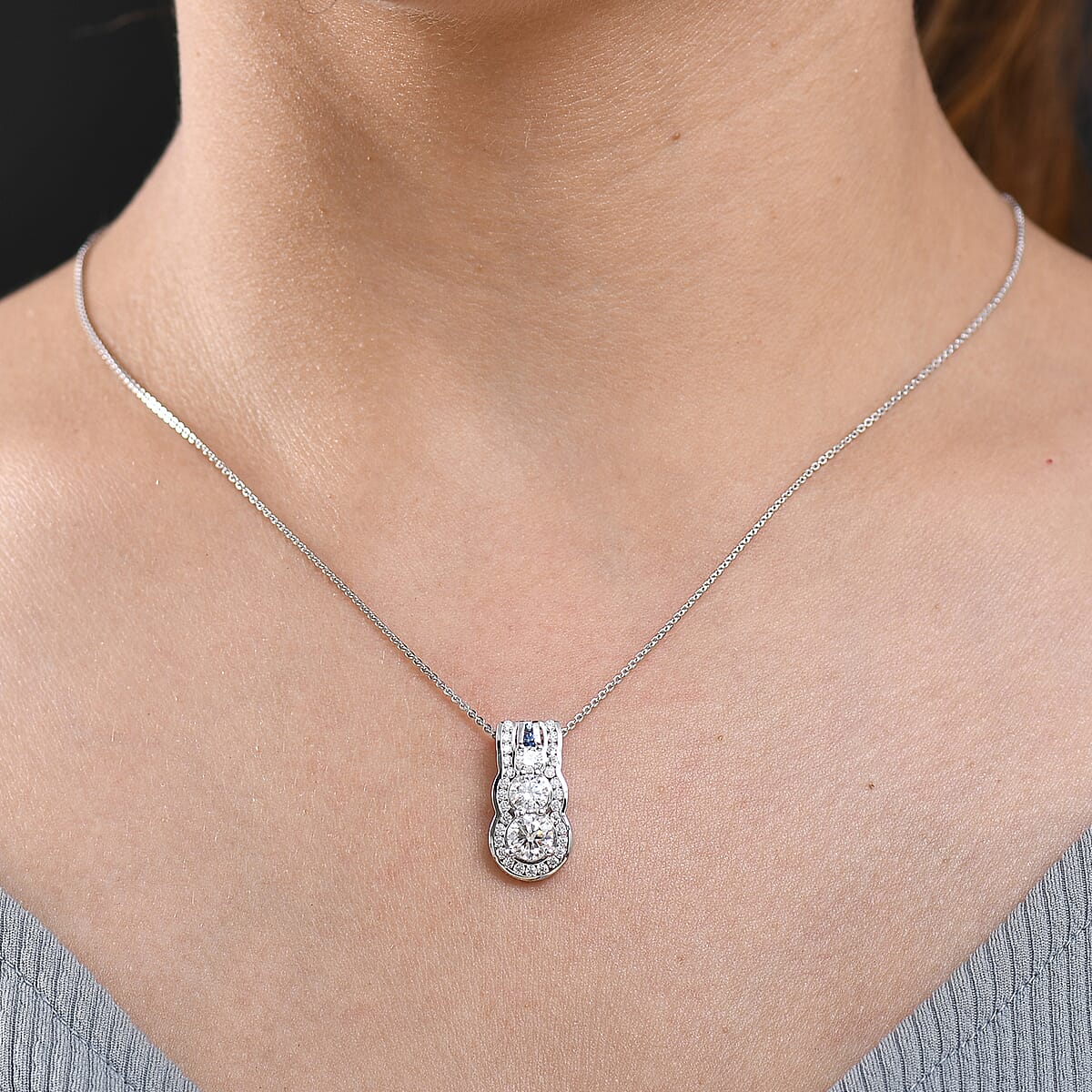Moissanite and Kanchanaburi Blue Sapphire 1.90 ctw Pendant Necklace in Rhodium Over Sterling Silver 20 Inches image number 2