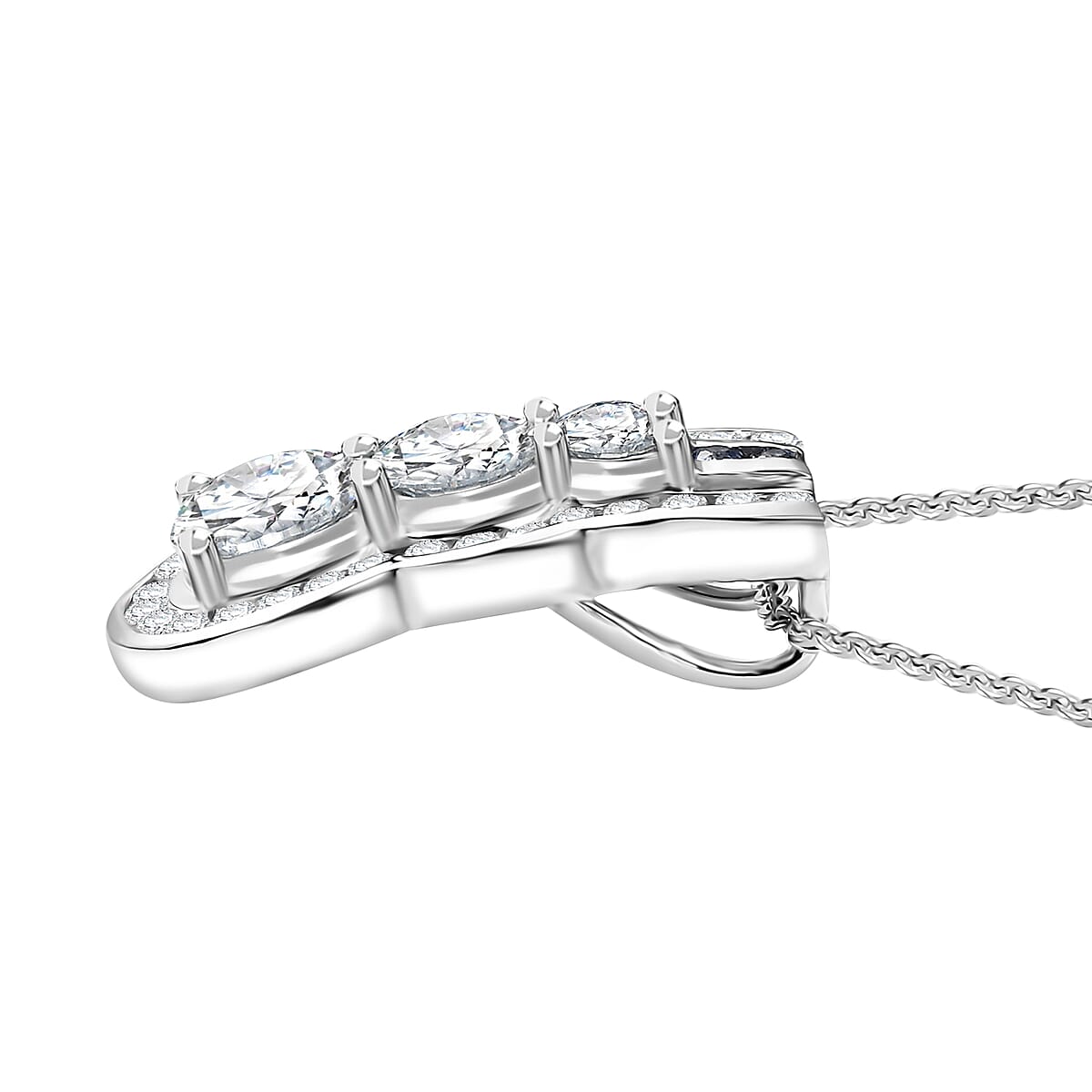 Moissanite and Kanchanaburi Blue Sapphire 1.90 ctw Pendant Necklace in Rhodium Over Sterling Silver 20 Inches image number 3