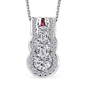 Moissanite and Ouro Fino Rubellite 1.85 ctw Pendant Necklace 20 Inches in Rhodium Over Sterling Silver