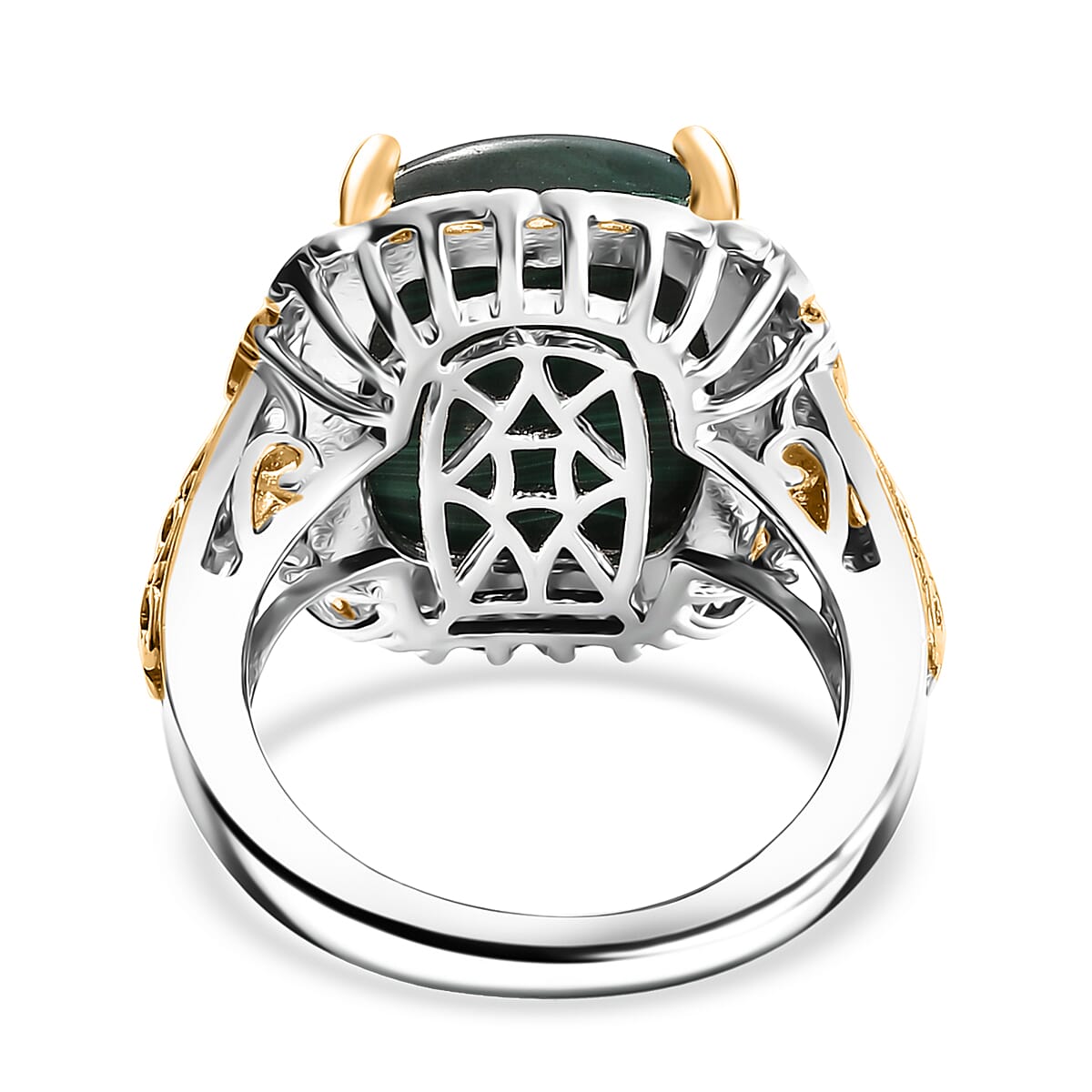 Karis African Malachite 34.45 ctw Earrings, Ring (Size 5.0) and Pendant in 18K YG Plated and Platinum Bond with Stainless Steel Necklace 20 Inches