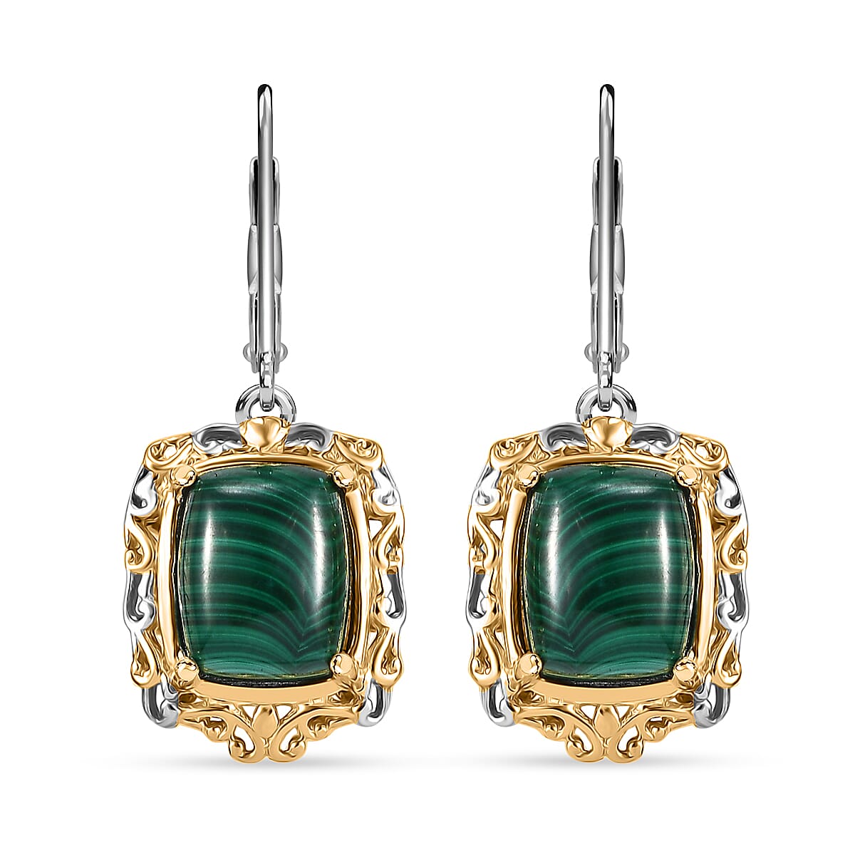 Karis African Malachite 34.45 ctw Earrings, Ring (Size 5.0) and Pendant in 18K YG Plated and Platinum Bond with Stainless Steel Necklace 20 Inches
