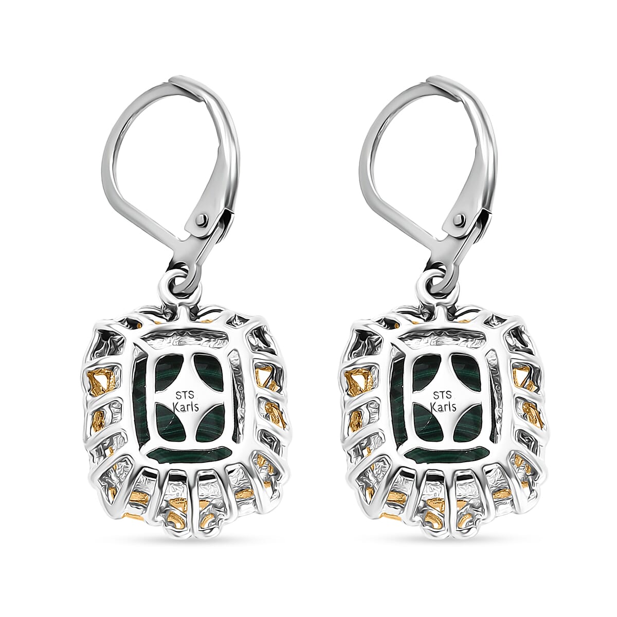 Karis African Malachite 34.45 ctw Earrings, Ring (Size 7.0) and Pendant in 18K YG Plated and Platinum Bond with Stainless Steel Necklace 20 Inches image number 2