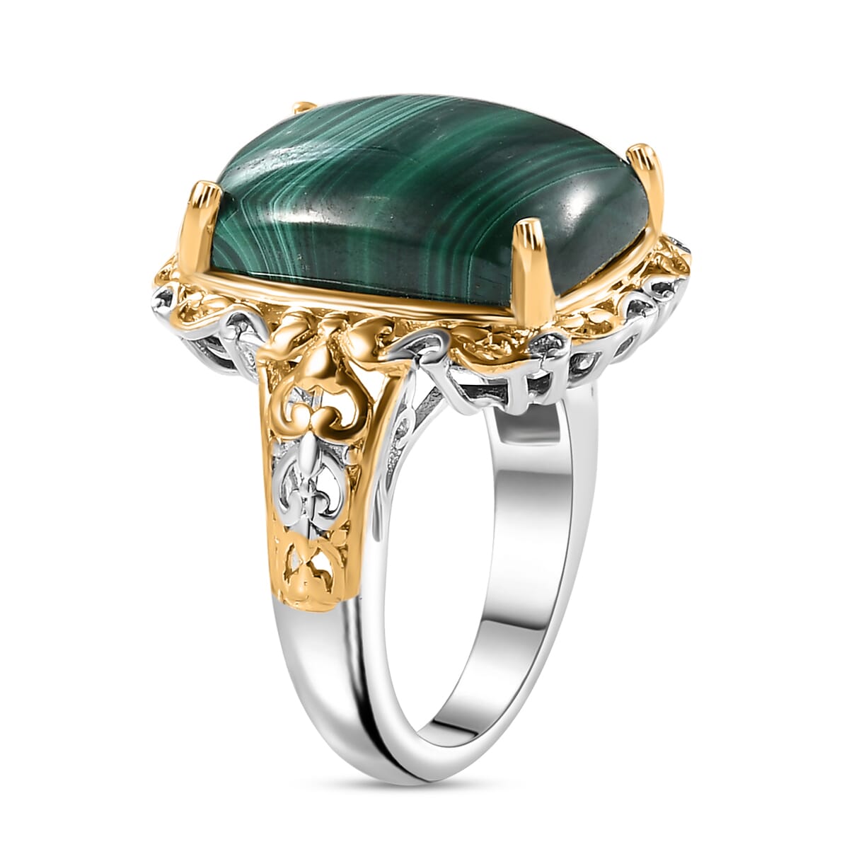 Karis African Malachite 34.45 ctw Earrings, Ring (Size 7.0) and Pendant in 18K YG Plated and Platinum Bond with Stainless Steel Necklace 20 Inches image number 5