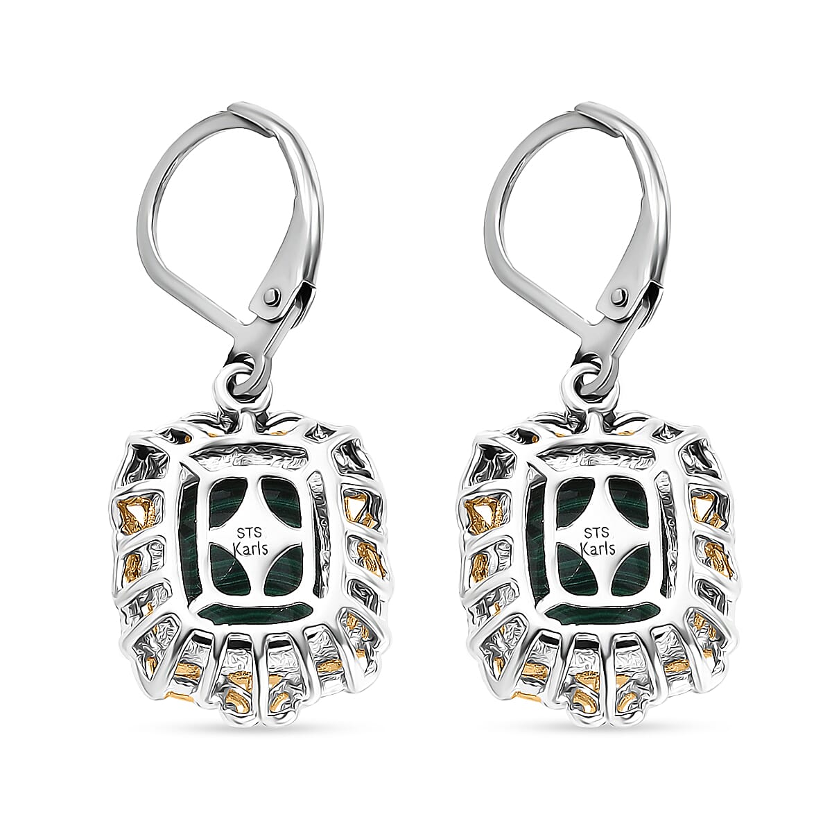 Karis African Malachite 34.45 ctw Earrings, Ring (Size 8.0) and Pendant in 18K YG Plated and Platinum Bond with Stainless Steel Necklace 20 Inches image number 2