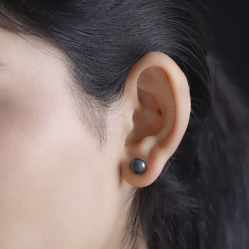 Set of 2 Peacock and Pink Freshwater Pearl Stud Earrings in Sterling Silver