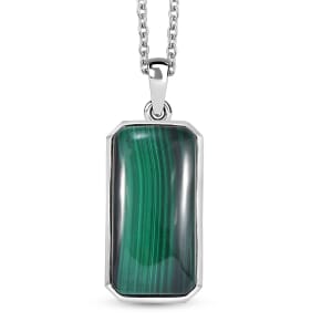African Malachite 26.85 ctw Solitaire Pendant in Platinum Over Sterling Silver with Stainless Steel Necklace 20 Inches