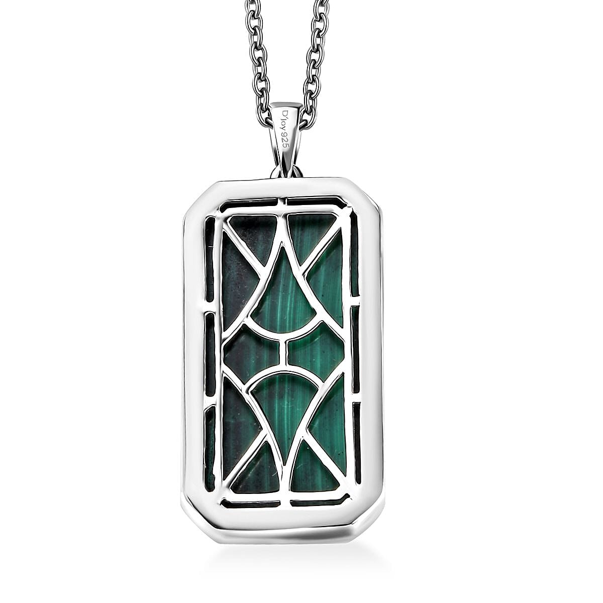 African Malachite 26.85 ctw Solitaire Pendant in Platinum Over Sterling Silver with Stainless Steel Necklace 20 Inches