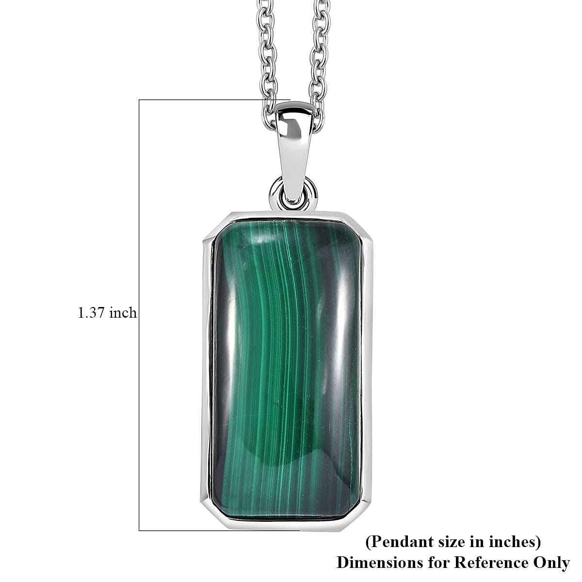 African Malachite 26.85 ctw Solitaire Pendant in Platinum Over Sterling Silver with Stainless Steel Necklace 20 Inches